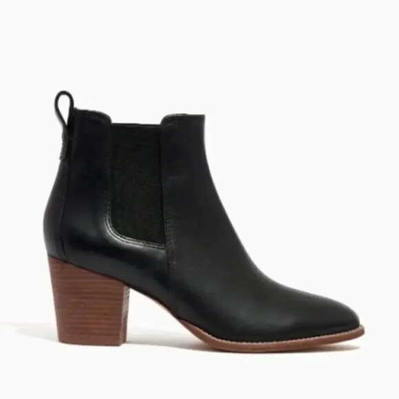 Madewell Regan Black Leather Pull On Heeled Ankle Booties 8 - Picture 1 of 9
